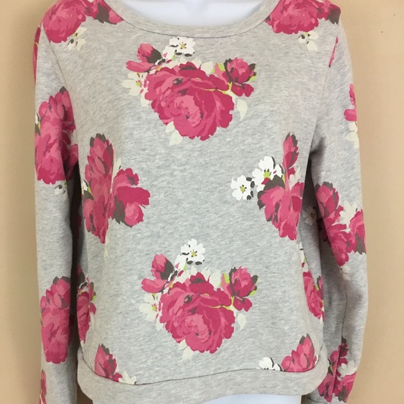 LOFT gray sweatshirt with pink floral pattern SZ S - Picture 1 of 6